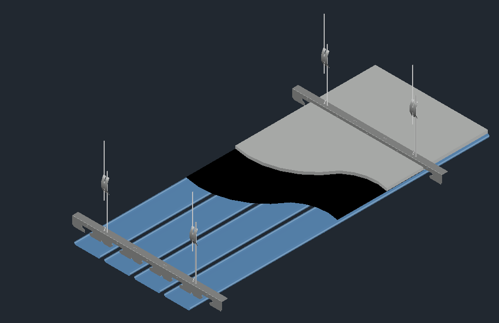 3d drawing of metal ceiling with its assembly dwg file