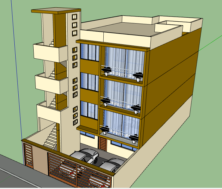 3d four flooring residential bungalow design dwg file