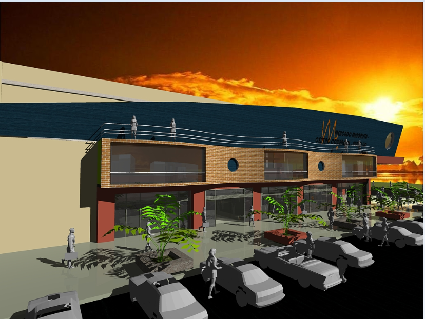 3d front design of shopping mall dwg file