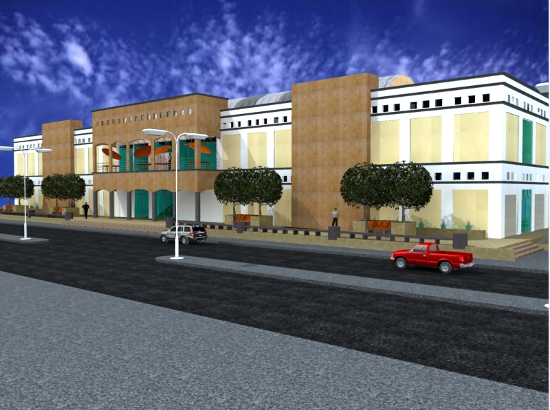 3d front view design of shopping center project dwg file