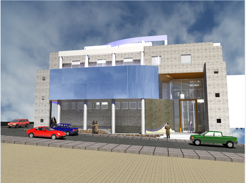 3d front view of municipal office building details dwg file