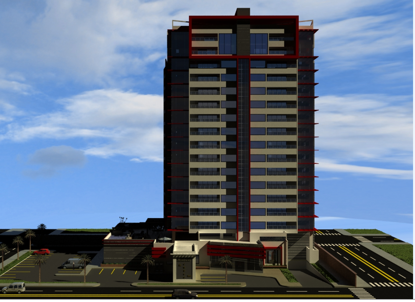3d main design view of multi-flooring office tower dwg file