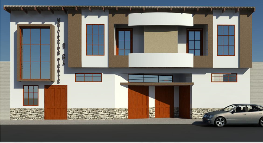 3d main elevation view details of municipality office dwg file