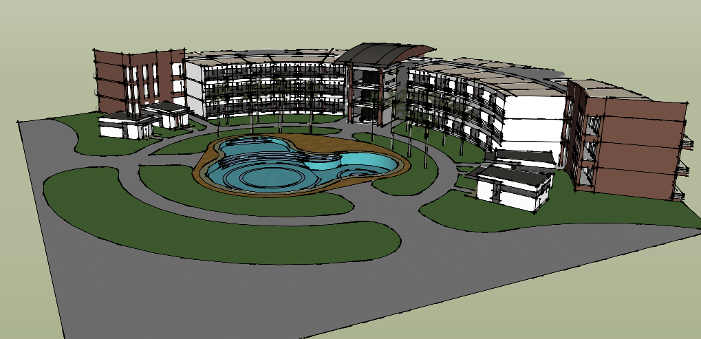 3d multi-family housing building dwg file