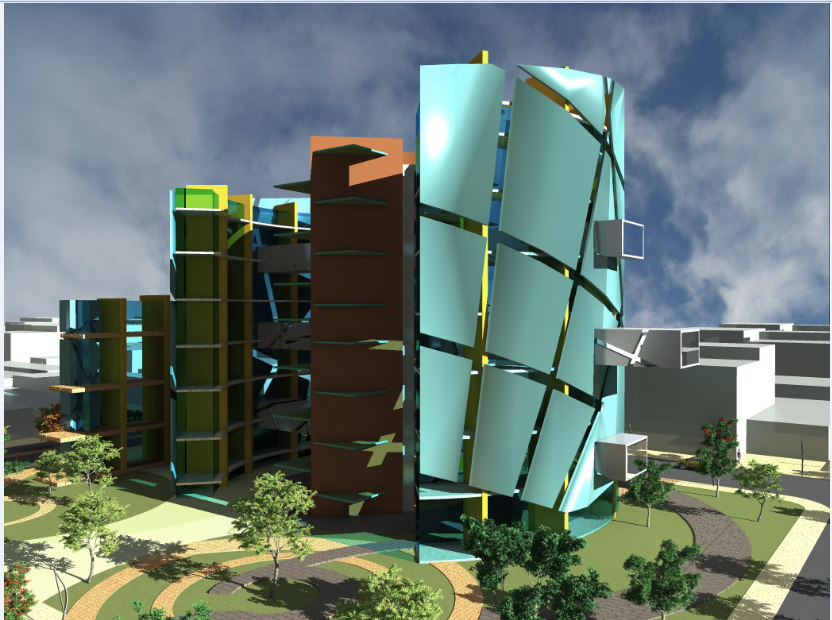 3d multi story corporate office building design dwg file