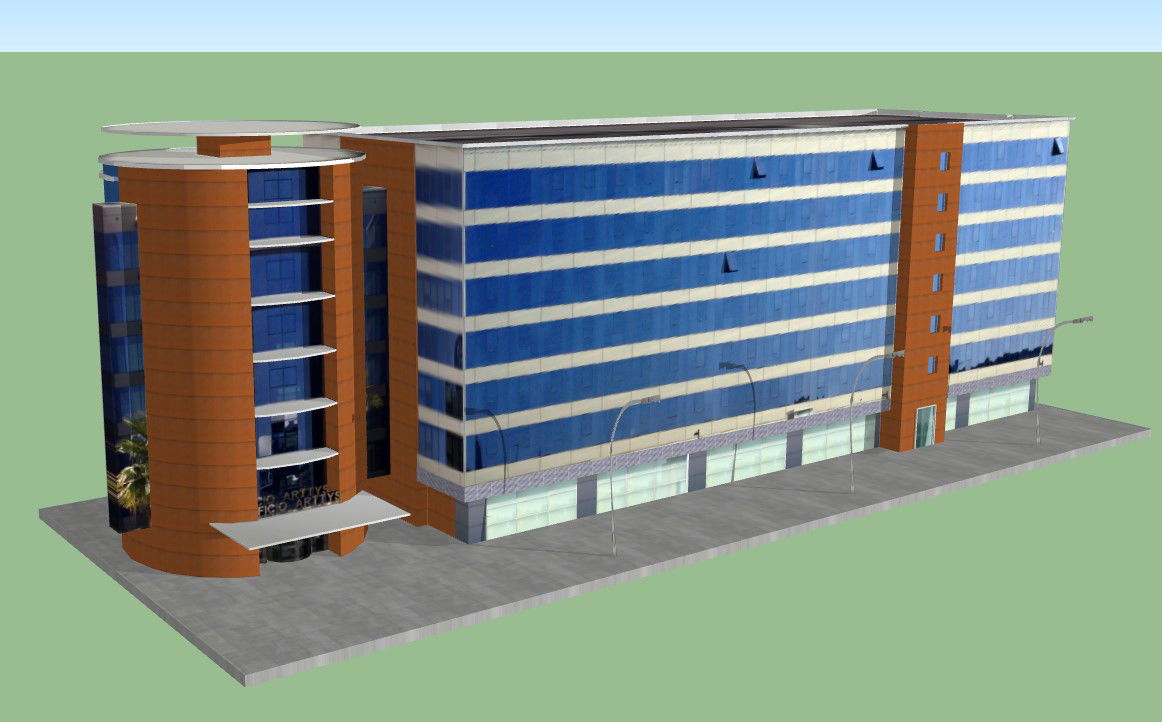 3D Office Building Front elevation Drawing in AutoCAD Format File