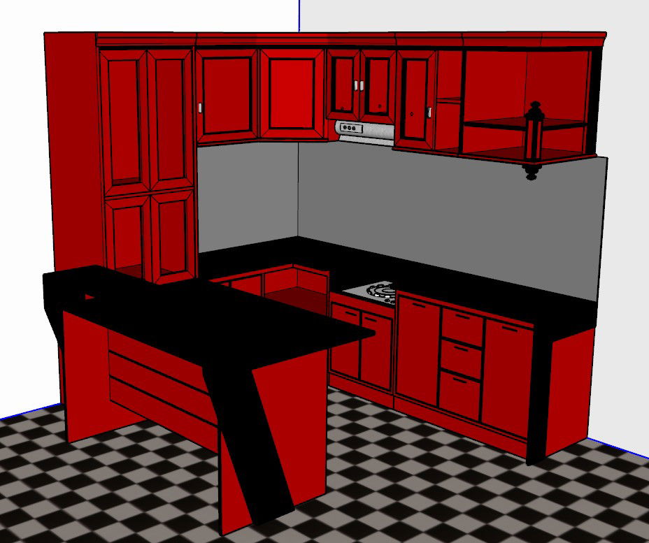 3d red kitchen furniture details