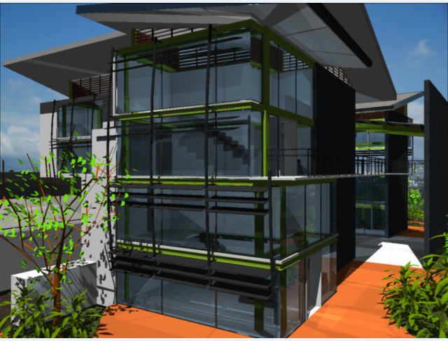3d side elevation view of shopping center dwg file