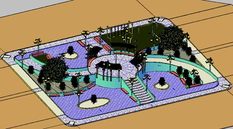 3d top view design of public city garden details dwg file
