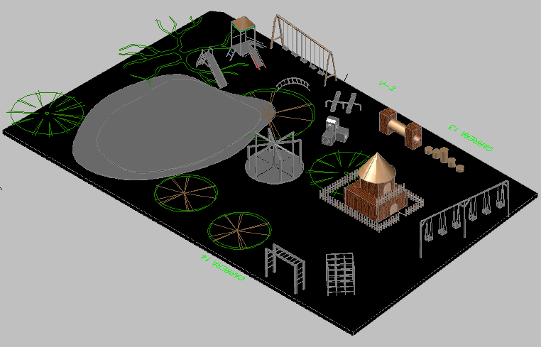 3d top view design of public park details dwg file