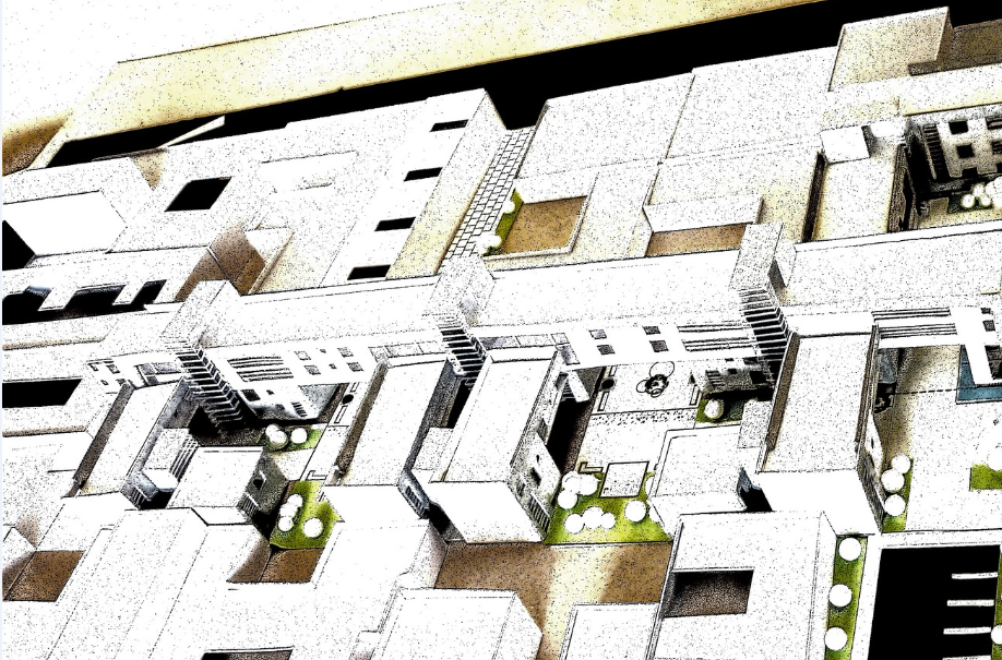 3d top view design of residential complex building dwg file