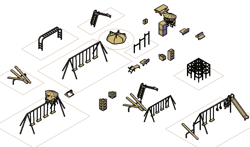 3d view of Playground plan view detail dwg file