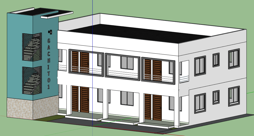 3d view of single family bungalow design dwg file