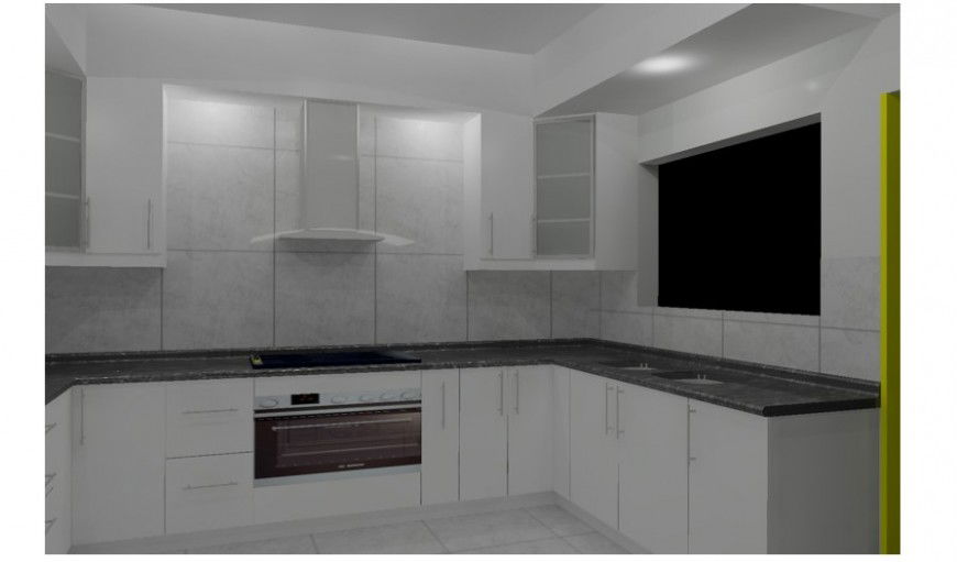 3d cad drawing of front elevation with kitchen auto cad software