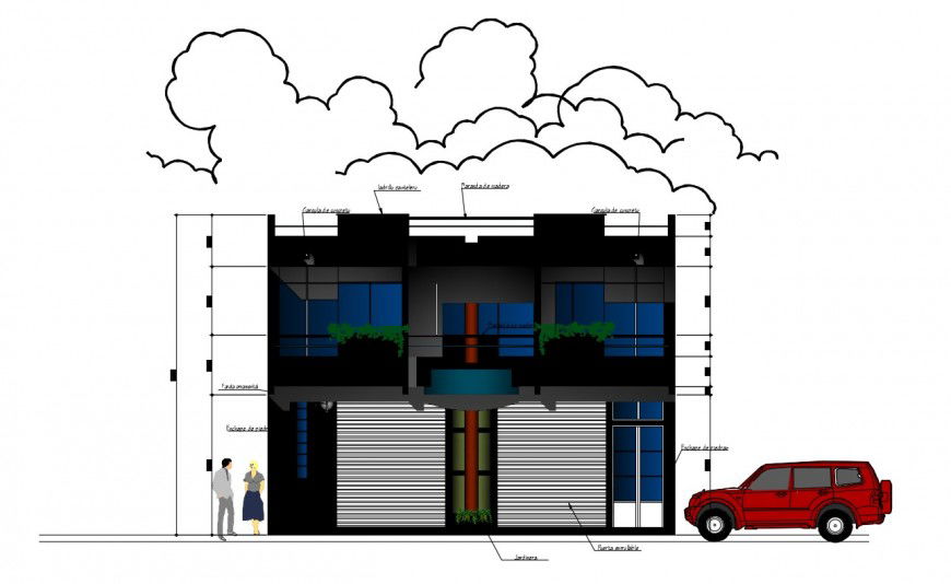 3d cad drawing of hostel one-star exterior autocad file