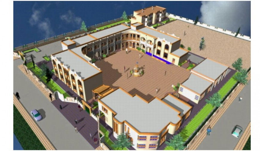 3d cad drawing of school front road view top elevation auto cad software