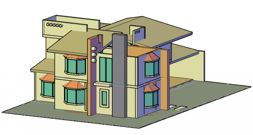 3d CAD drawings details of residential bungalow autocad file
