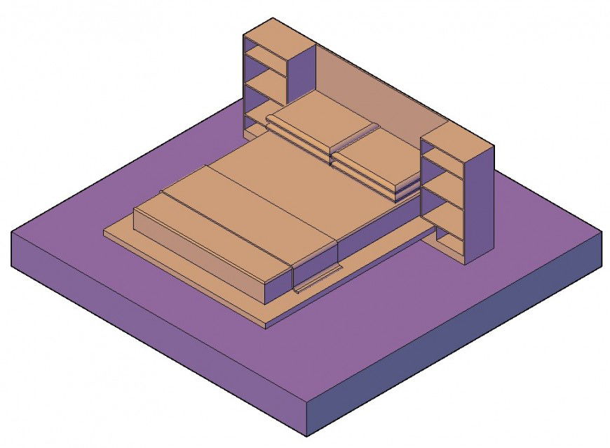 3d CAD furniture block layout of double bed layout autocad file