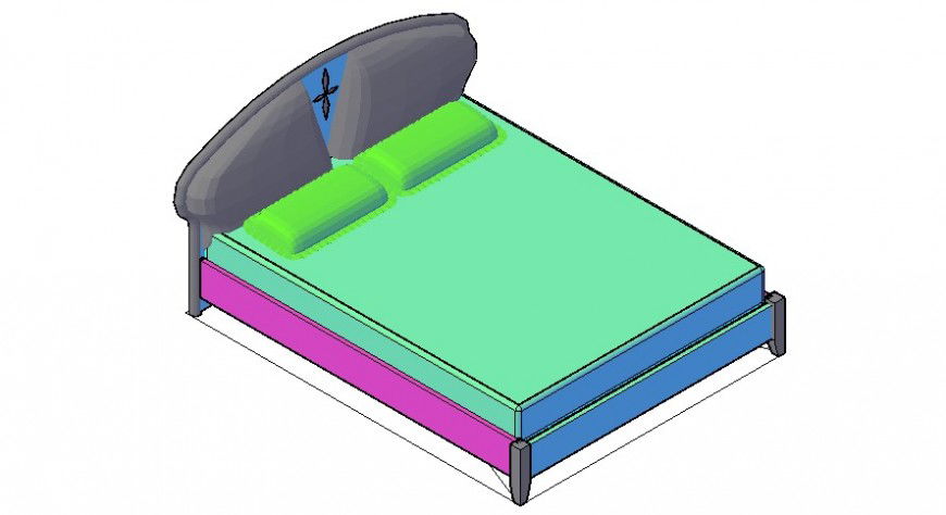 3d CAD furniture blocks drawings of double bed dwg file