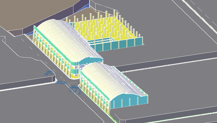 3D design of shopping Centre with camera location in auto cad