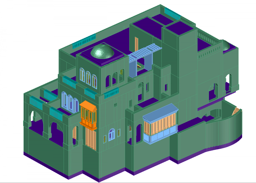 3d detail drawing of villa in dwg file.