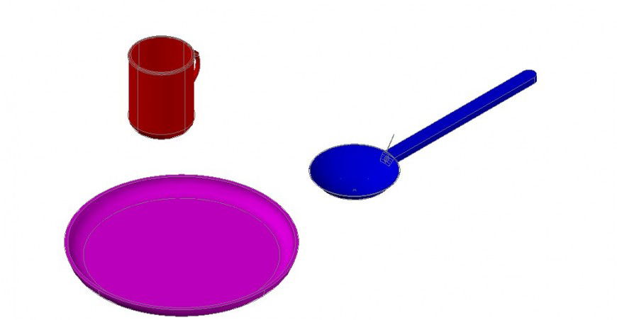 CAD Drawing of 3D Kitchen Utensils Block Details DWG File