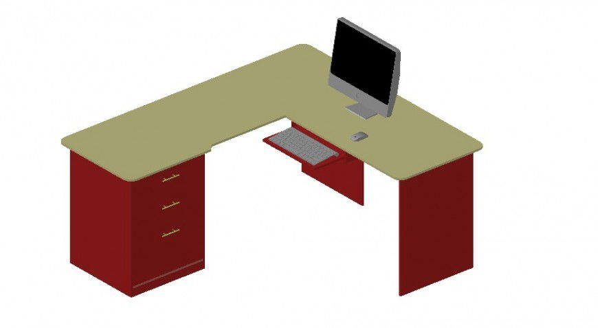 3D details of a office working table dwg file