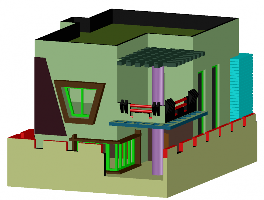 3d drawing , elevation of house in dwg file.