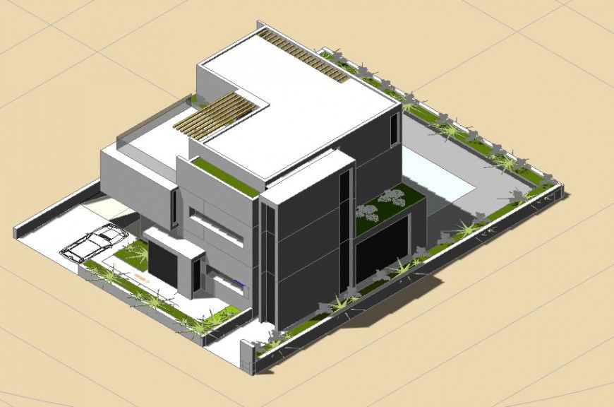 3d drawing of detail bungalow in dwg file.