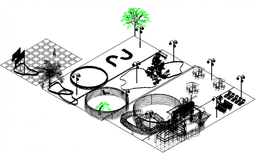 3d drawing of garden drawing in dwg file.