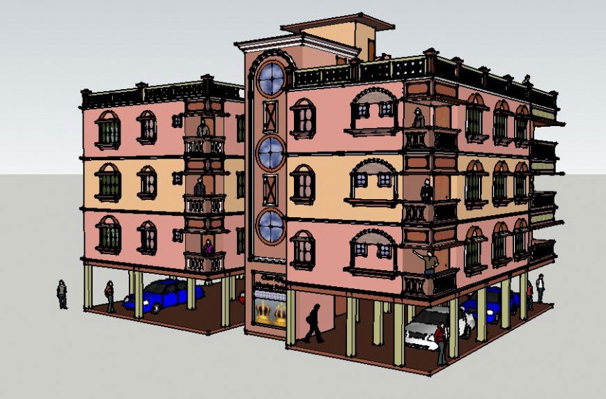 3d drawing of housing residential apartment in skp file.