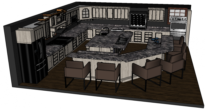 3d drawing of kitchen in skp file.