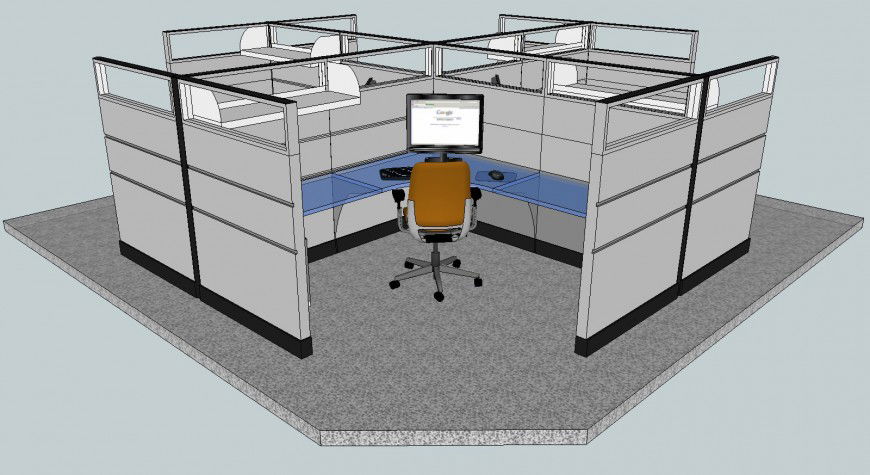 3d drawing of office work cubical in skp file.