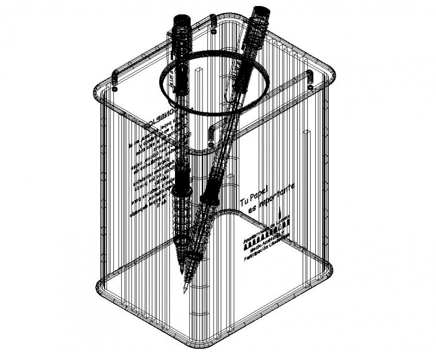 3d drawing of pencil holder in dwg file.