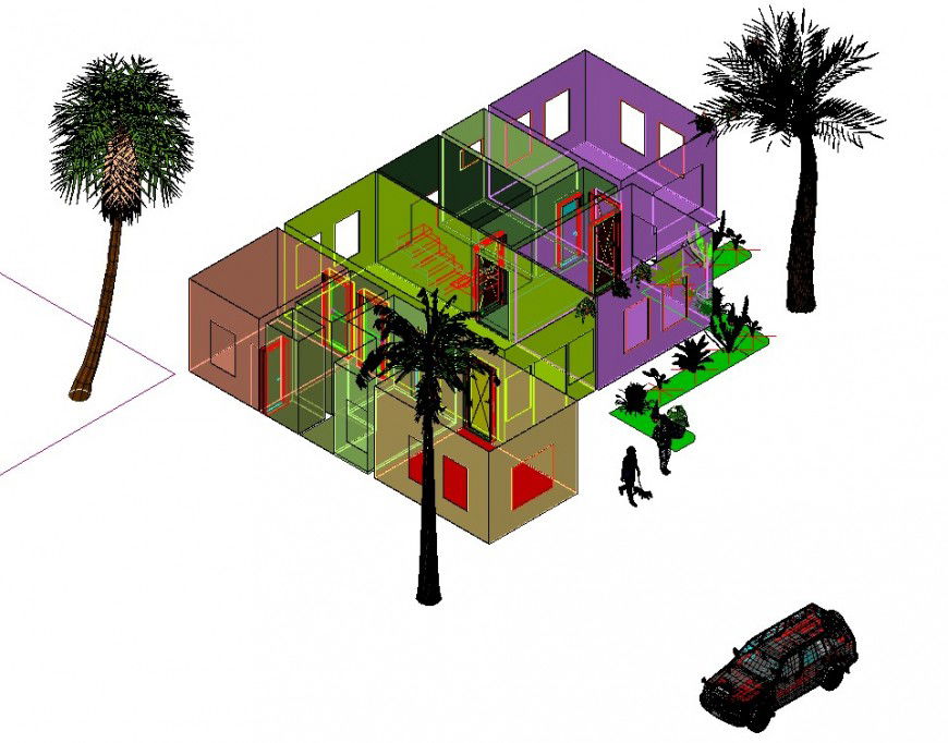 3d drawing of sectional elevation house in dwg file.