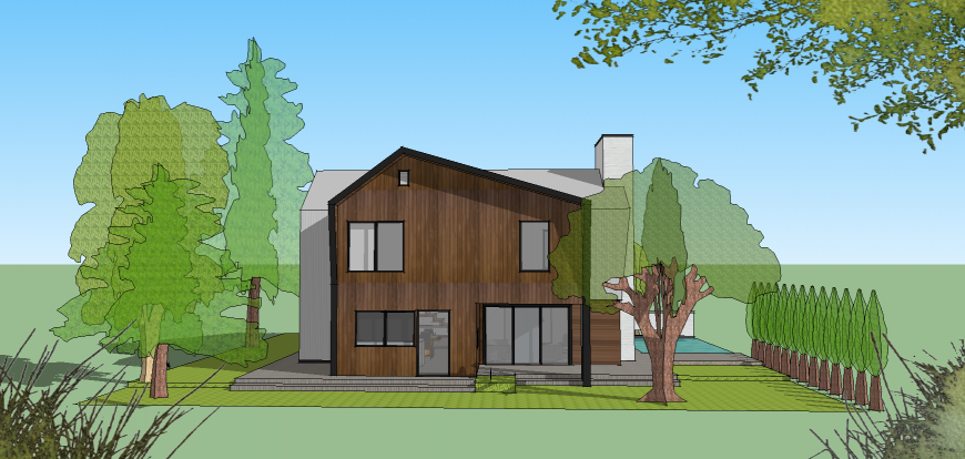 3d drawing of single family house in skp file.