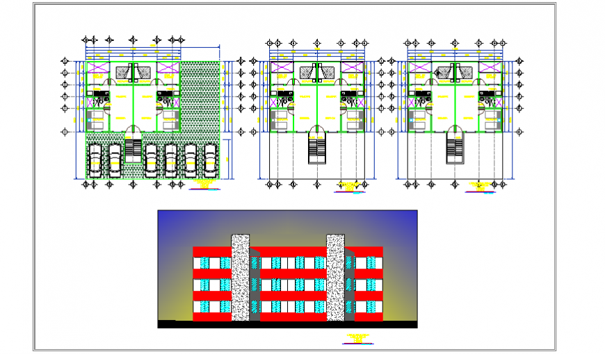 3D elevation design of Housing Complex design drawing