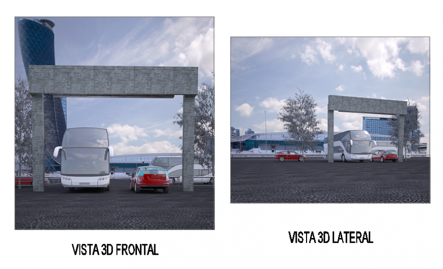 3d elevation details of entry access gate of industrial park dwg file