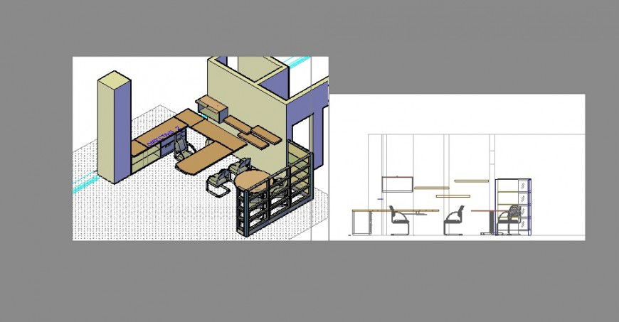 3D furniture detail with 2d elevation detail dwg file