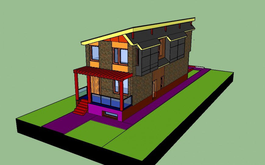 3D house exterior view of bungalow detailing