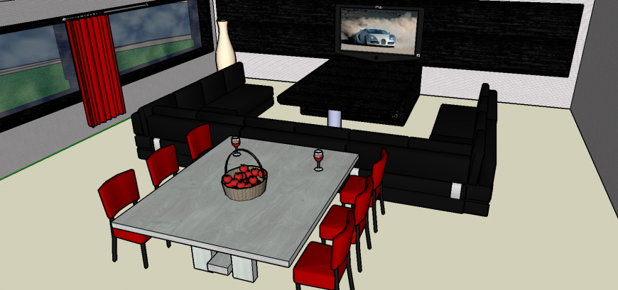 3d Living room with dining area