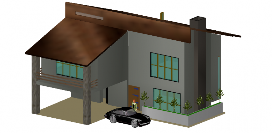 3D Bungalow Elevation CAD File for Download with Detailed Design