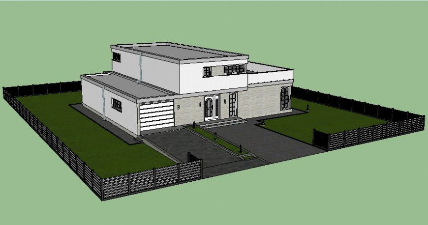3d model of bungalow drawing in sketch-up