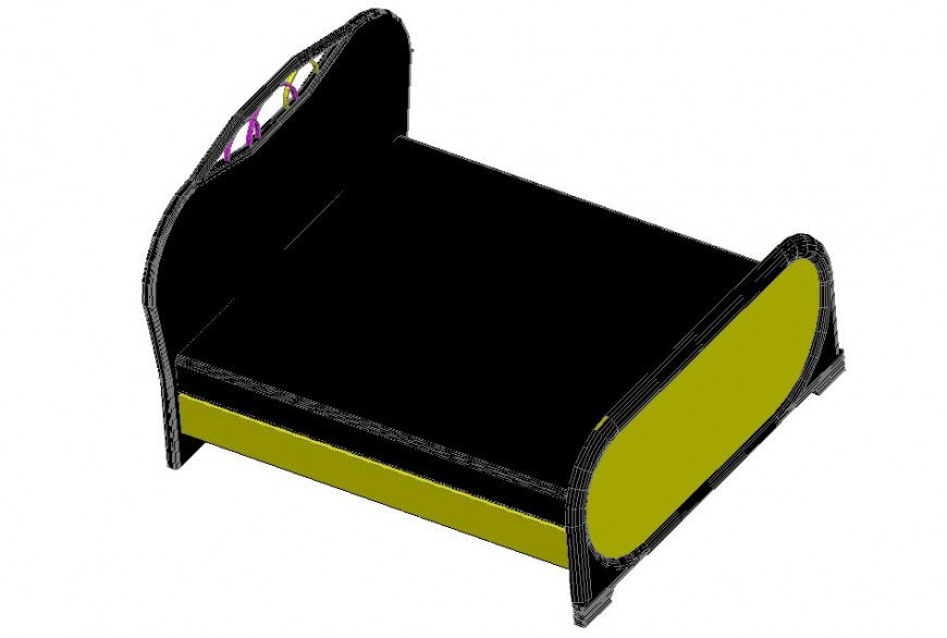 3D Double Bed CAD Block Layout for Interior Planning