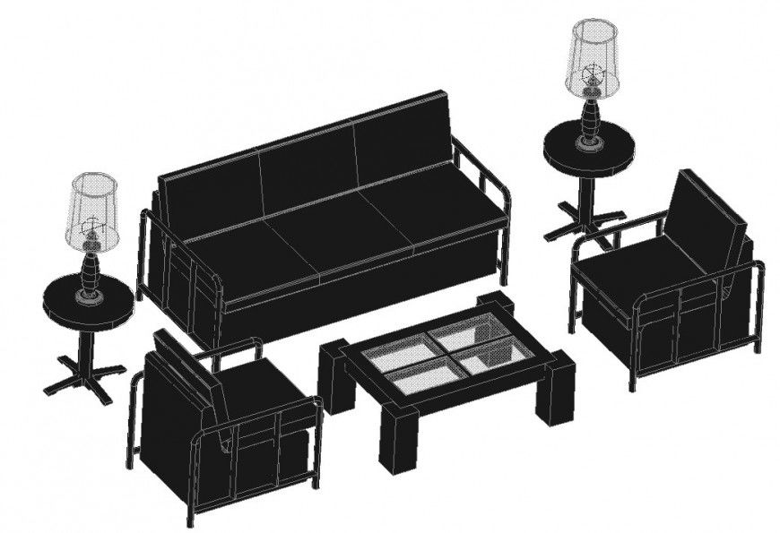 3d model of drawing room furniture CAD block layout autocad file