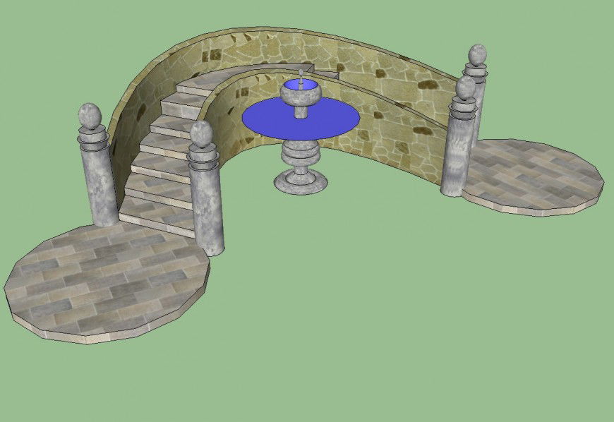 3d model of fountain design with stairway design sketch-up file