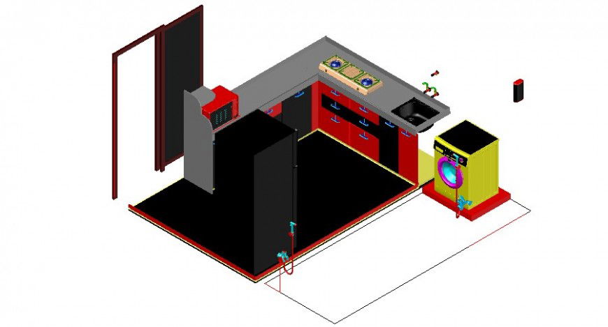 3d model of kitchen equipment block layout file in dwg format