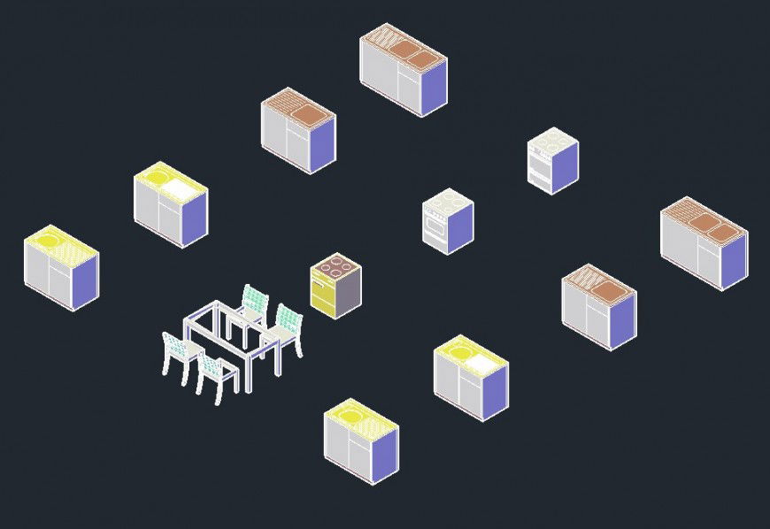 3d model of kitchen equipment blocks layout file in dwg format
