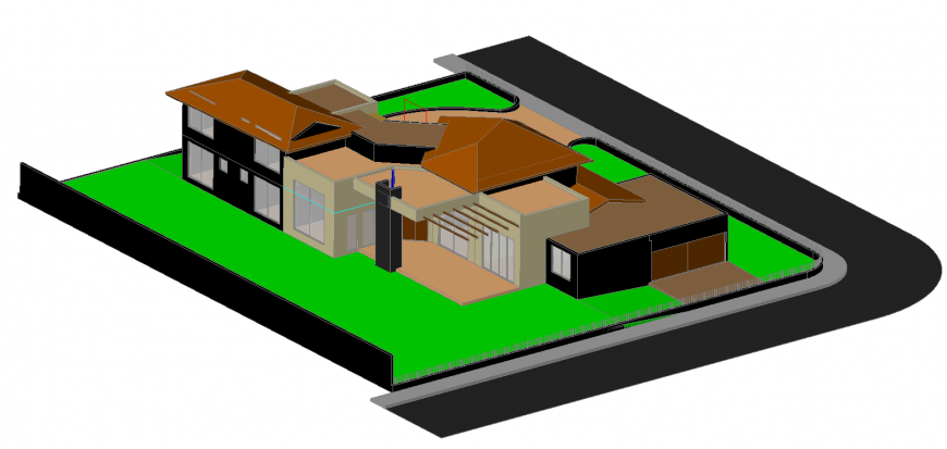 3d model of modern concept bungalow in dwg AutoCAD file.