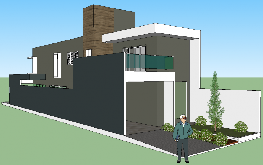 3d model of modern concept house in skp Sketch Up file.